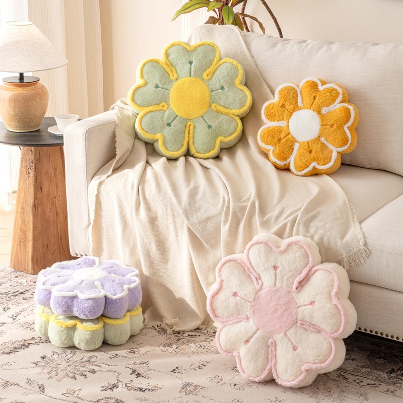 Znhinery Flower Shaped Decorative Throw Pillow Cushion for Bed Couch, Cute Flower Plush Throw Pillows Home Decor Floor Pillow Seating Cushions (Dark Yellow, 13.7 Inches)