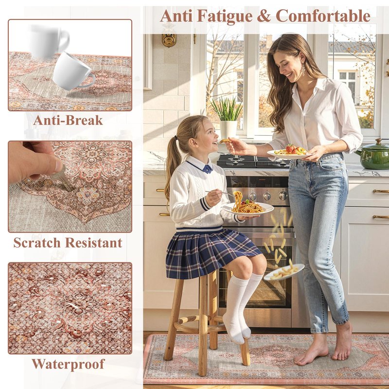 Collive Anti Fatigue Kitchen Mats, Boho Cushioned Kitchen Floor Mat Waterproof Kitchen Rugs Set of 2, Non Skid Comfort Standing Mat for Office, Sink, Laundry, 20"x32"+20"x48"