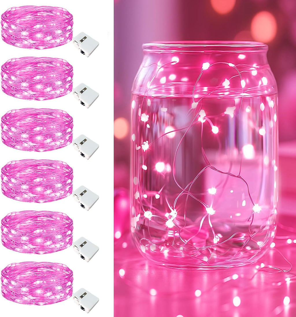 Skiennix 6 Pack Fairy Lights - 7ft 20 LED Twinkle Lights, Waterproof Mini String Lights for DIY Decor | Pink