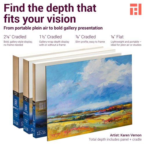 Ampersand Art Supply Museum Series Gessobord | 12x16 | 2" Cradled Profile | Gesso Wood Painting Panel for Oil and Acrylic Paint & Mixed Media | Canvas Panel Alternative in Professional Art Supplies