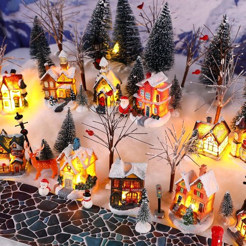 Kajaia Christmas Village Set - 68 Pieces Winter Houses & Accessories for Festive Decor