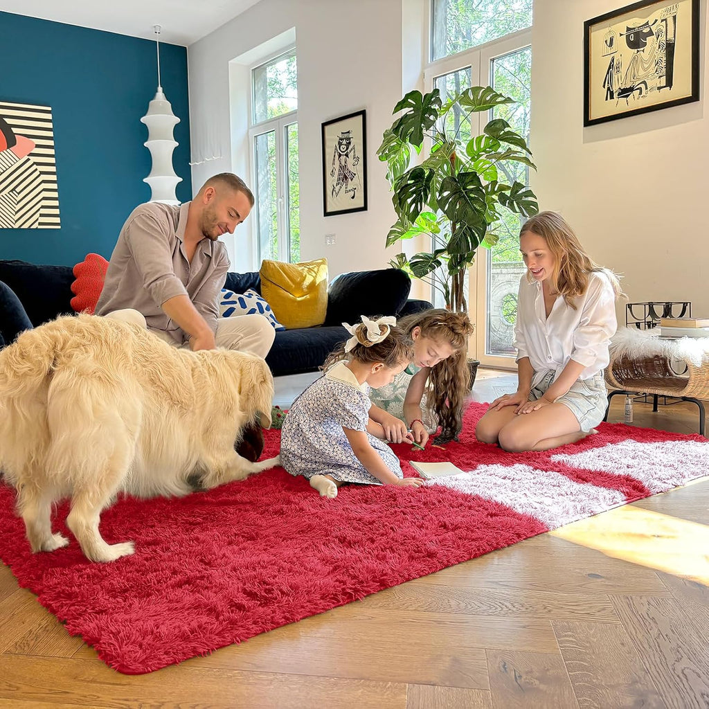 OLANLY Soft Fluffy 3x5 Machine Washable Bedside Rug - Cozy Indoor Carpet for Kids & Nursery, Red