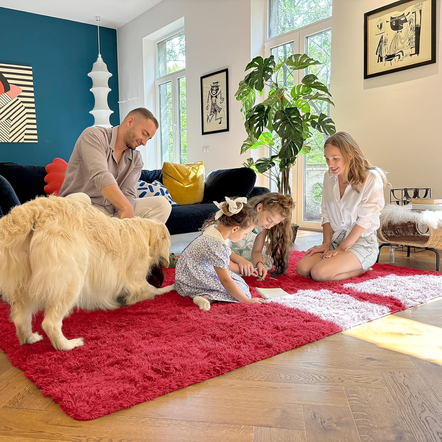 OLANLY Soft Fluffy 3x5 Machine Washable Bedside Rug - Cozy Indoor Carpet for Kids & Nursery, Red