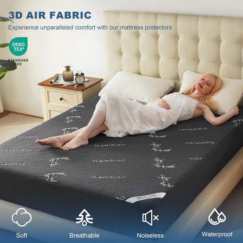 BEDLORE King Size Waterproof Mattress Protector - Soft Bamboo Viscose Fitted Cover | Breathable & Noiseless, Machine Washable (Gray)