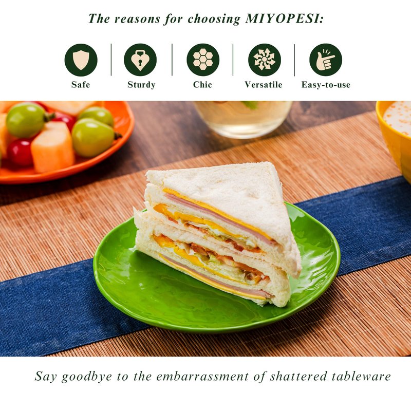 MIYOPESI 6.7-Inch Melamine Dessert Plates (Set of 6) - Unbreakable and Reusable Dinnerware with Ceramic Feel, Stackable and Dishwasher-Safe (Multi-color)