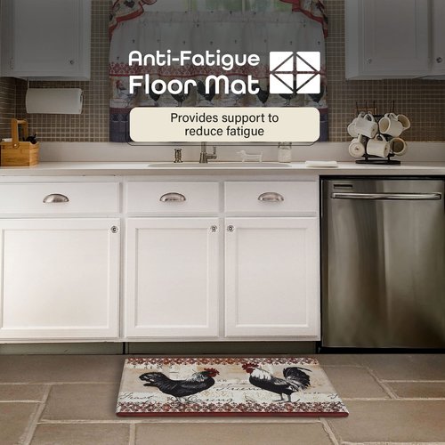 Anti-Fatigue Floor Comfort Mat - 18 x 30 Inch (Rooster) - Waterproof Non-Slip Rug - Easy to Clean Cushioned Mat for Kitchen, Bathroom, Standing Desk & Office - Achim Home Decor (Pack of 2)