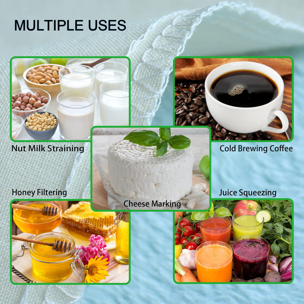 6 Pack 14"x14" Nut Milk Bags - 100% Unbleached Cotton, Food Strainer, Reusable Cheesecloth,Straining Almond/Oat/Soy Milk, Cold Brew Coffee, Cloth Bag for Cheese/Yogurt/Juice/Tea/Wine/Soup/Herbs