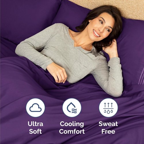Comfy Twin Size 3 Piece Sheet Set by [Brand Name] - Breathable Cooling Bedding - Ultra-Soft, Deep Pockets, Wrinkle-Free - Oeko-Tex Certified, Purple