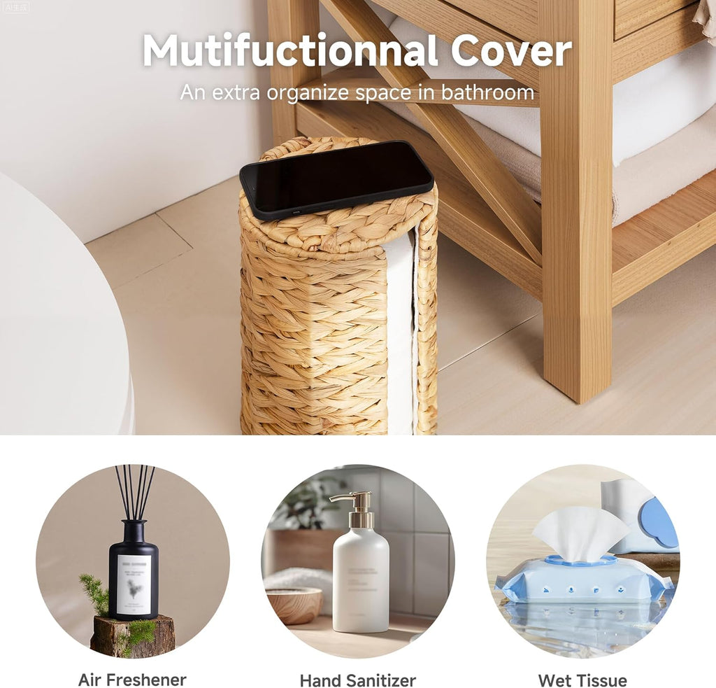 StorageWorks Toilet Paper Holder Stand - Free Standing Design with Built-in Cloth Lining | Holds 3 Rolls