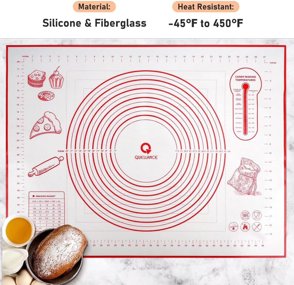 Skiennix Extra Large Silicone Baking Mat - Non-Stick Pastry Mat with Measurements, 24" x 32", Red