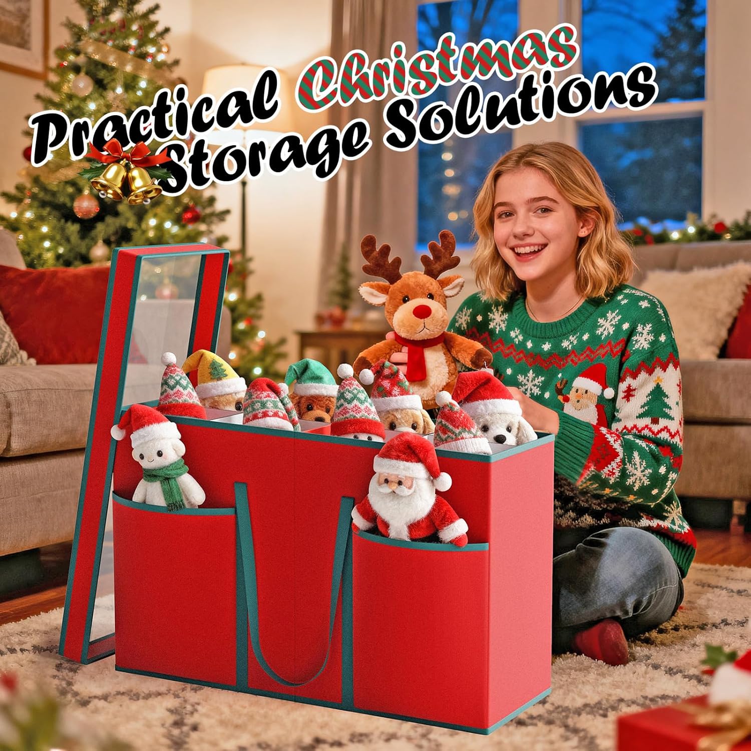 Regine Switzerland Christmas Figurine Storage Box - Nutcracker Organizer with Visible Lid for 15-Inch Collectibles | Red