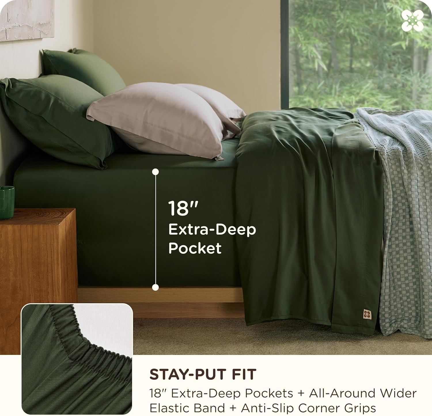 Bedsure Bamboo Viscose Queen Sheet Set - Cooling Luxury Bedsheets for Hot Sleepers | 18" Deep Pocket | Oeko-Tex Certified [Olive Green]