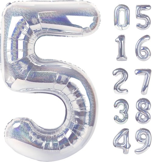 Laser Silver 5 Balloon | 40-Inch Number 5 Birthday Decoration | Stunning Party Supplies