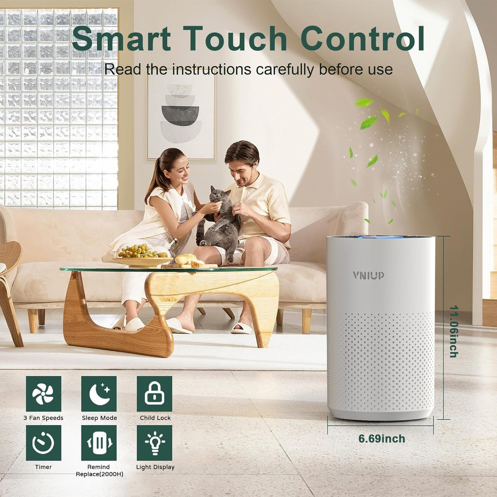 Vniup H14 True HEPA Air Purifier - Effective Odor & Dust Removal for Bedrooms Up to 1350 ft² | Fragrance & Sleep Modes