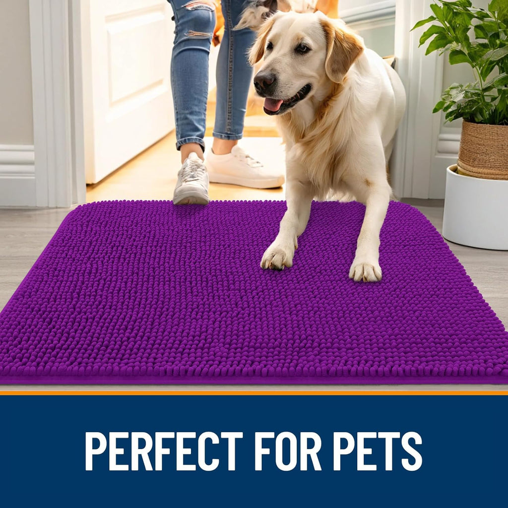 OLANLY Dog Door Mat - Absorbent Non-Slip Washable Doormat for Muddy Paws | 44x32 Inches, Purple
