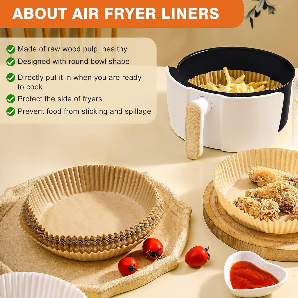 Vailnd Disposable Air Fryer Paper Liners - 9 Inch Oil-Proof Parchment for 8-12 QT Air Fryers | 100 Pcs