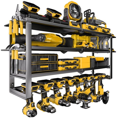 Spampur Large Power Tool Organizer Wall Mount, 4-Tier Rack with Charging Station & 8 Drill Holders, Garage Workshop Tool Storage, Gift for Husband/Dad