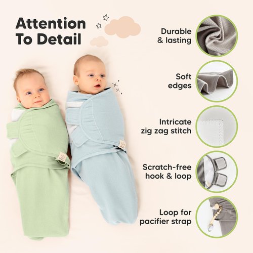 3-Pack Organic Swaddles for Newborns, Baby Sleep Sacks 0-3 Months - Baby Swaddle Wrap, Newborn Wearable Blanket, Infant Sleep Sack for Girls, Boys, Soft & Snug, Large Hook & Loop Closure (Ripple)