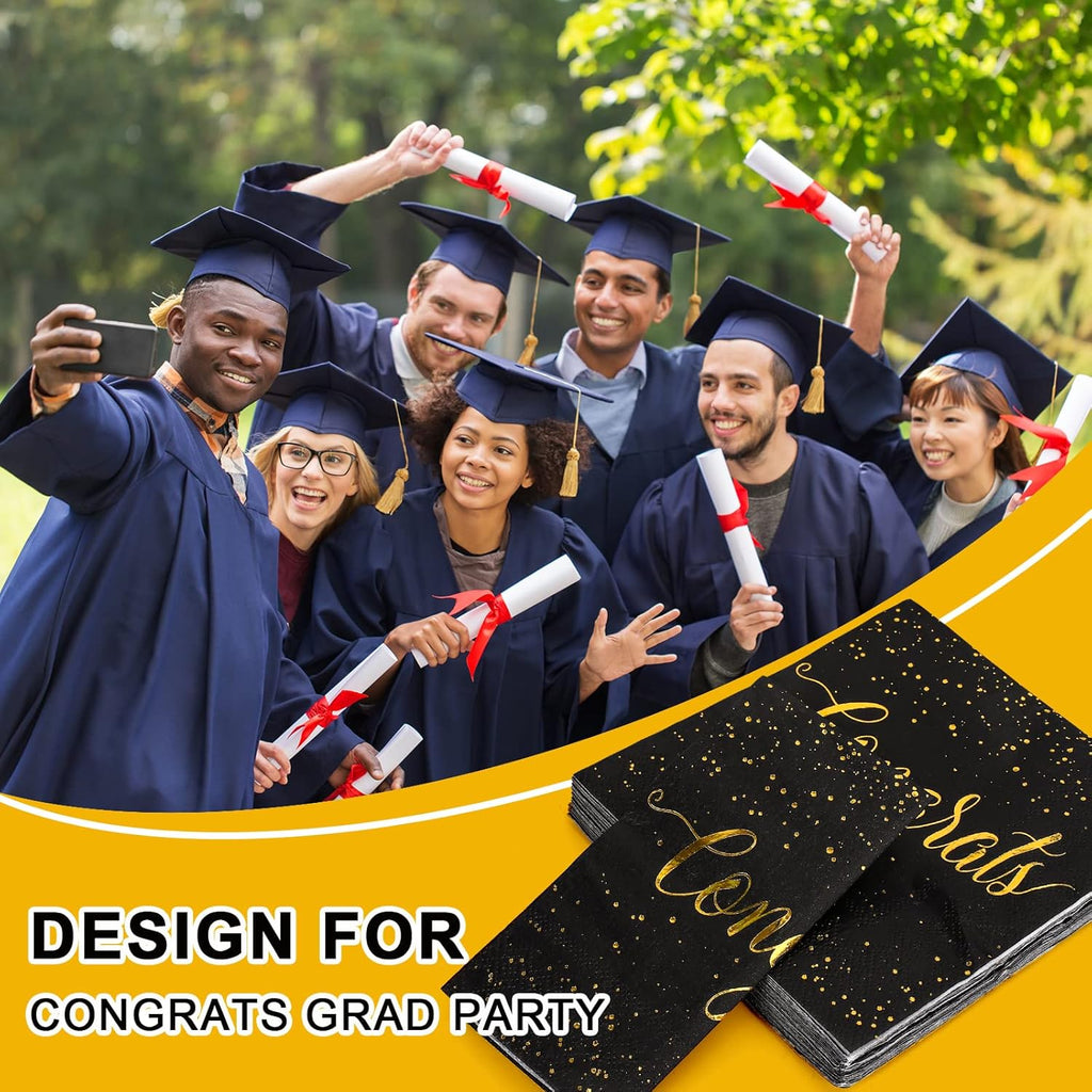 Whaline Graduation Party Supplies Set - 175 Pcs Disposable Tableware for 25 Guests | Plates, Napkins, Cups & Cutlery