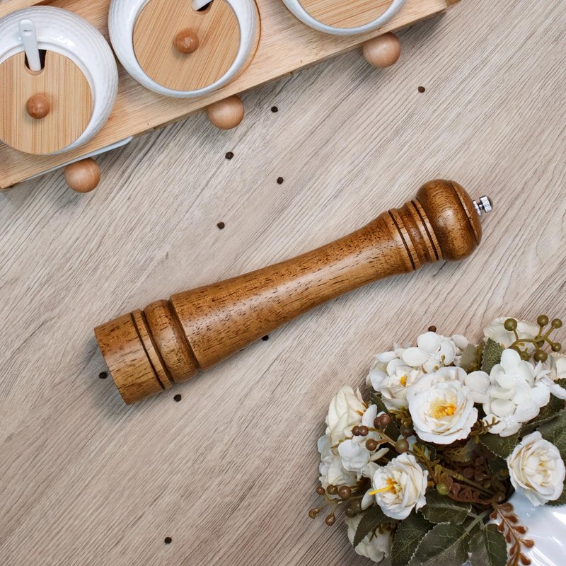XWXO 1 Pack - 10 Inch tall Wooden Pepper Mill or Salt Mill Elegan Pepper Grinder Wood with a Adjustable Ceramic Rotor and Easily Refillable - Oak Wood Salt Grinder for Your Kitchen