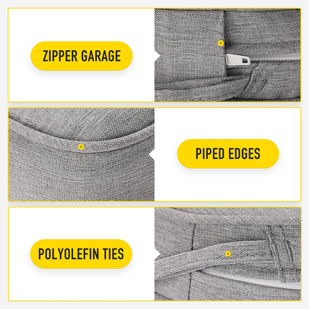 SUNROX Gel Memory Foam Chair Cushions, FadeShield Water-, Stain-Resistant Durable Reversible Seat Cushion Pads with Ties for Indoor/Outdoor Kitchen Dining Office, 17"x16", Set of 4, Heather Grey