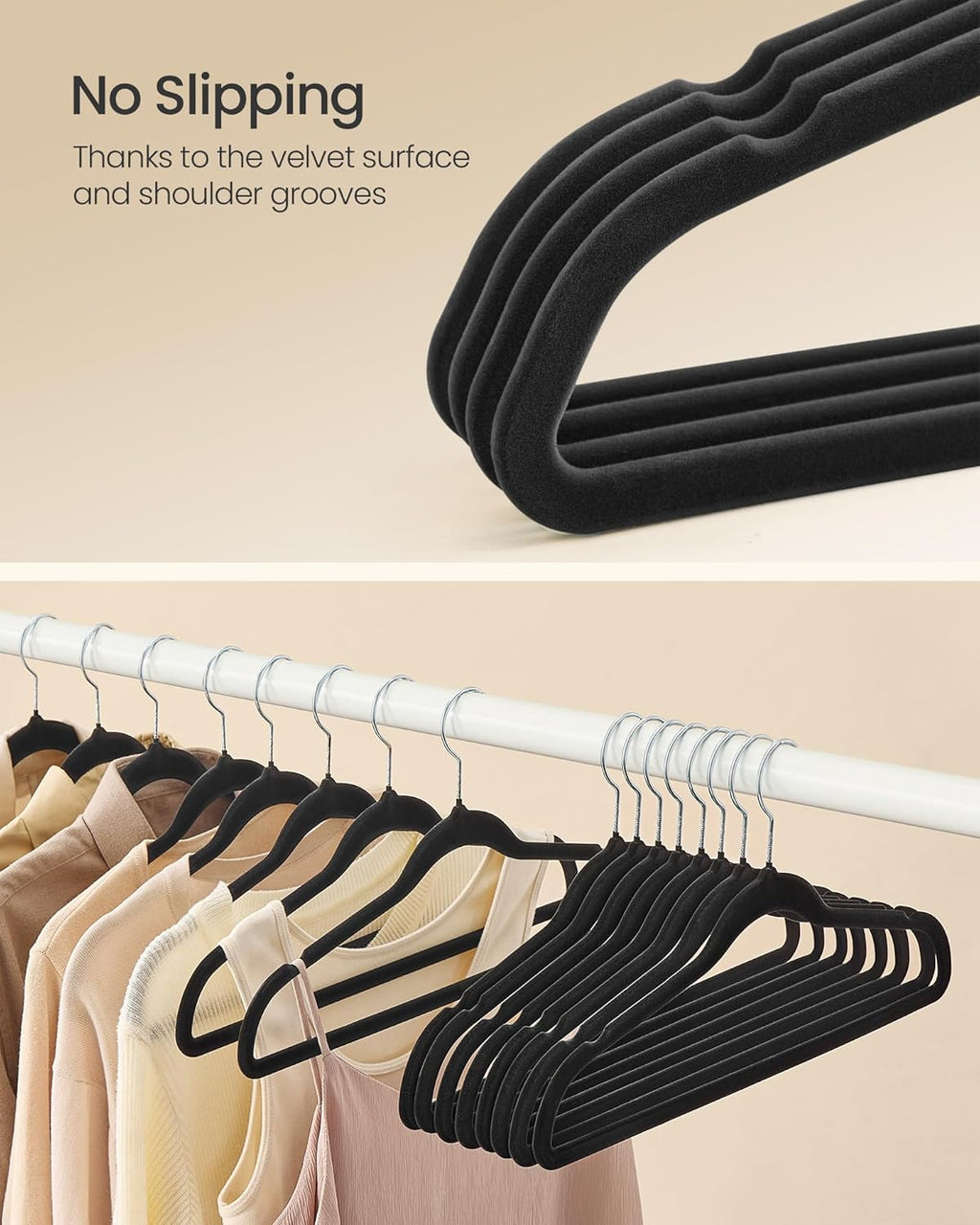 SONGMICS Velvet Hangers - 100 Pack Non-Slip Clothes Hangers with Silver Swivel Hooks | Heavy-Duty Black