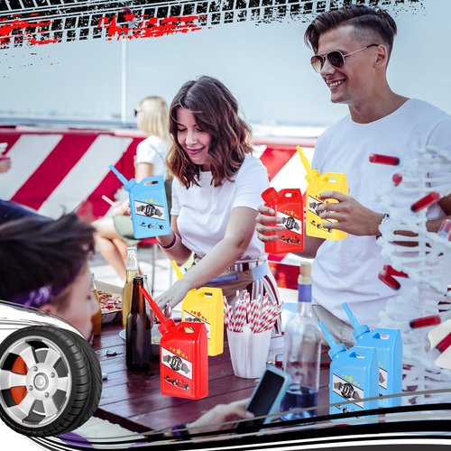 Mifoci 24 Pcs Race Car Fuel Can Cups Set 11 oz Fuel Race Drinking Cup with Straw Red Blue Yellow Racing Theme Birthday Party Favor for Kids Racing Car Theme Birthday Party Baby Shower