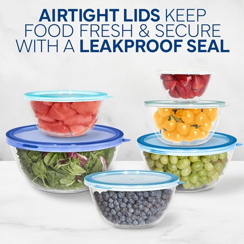 Cook With Color 12-Pc Glass Mixing Bowl Set - Borosilicate Nesting Bowls with Lids for Cooking & Baking