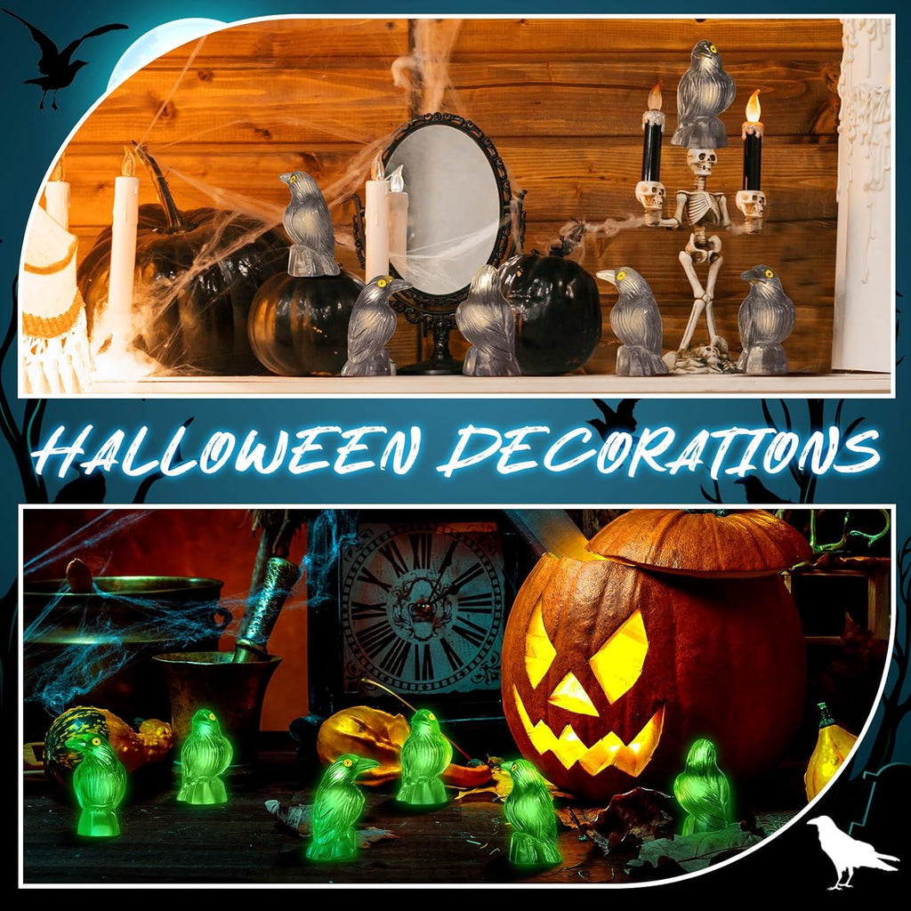 Skiennix Halloween Miniature Crows - Glow In The Dark Resin Figurines | 100 Pcs Spooky Decor