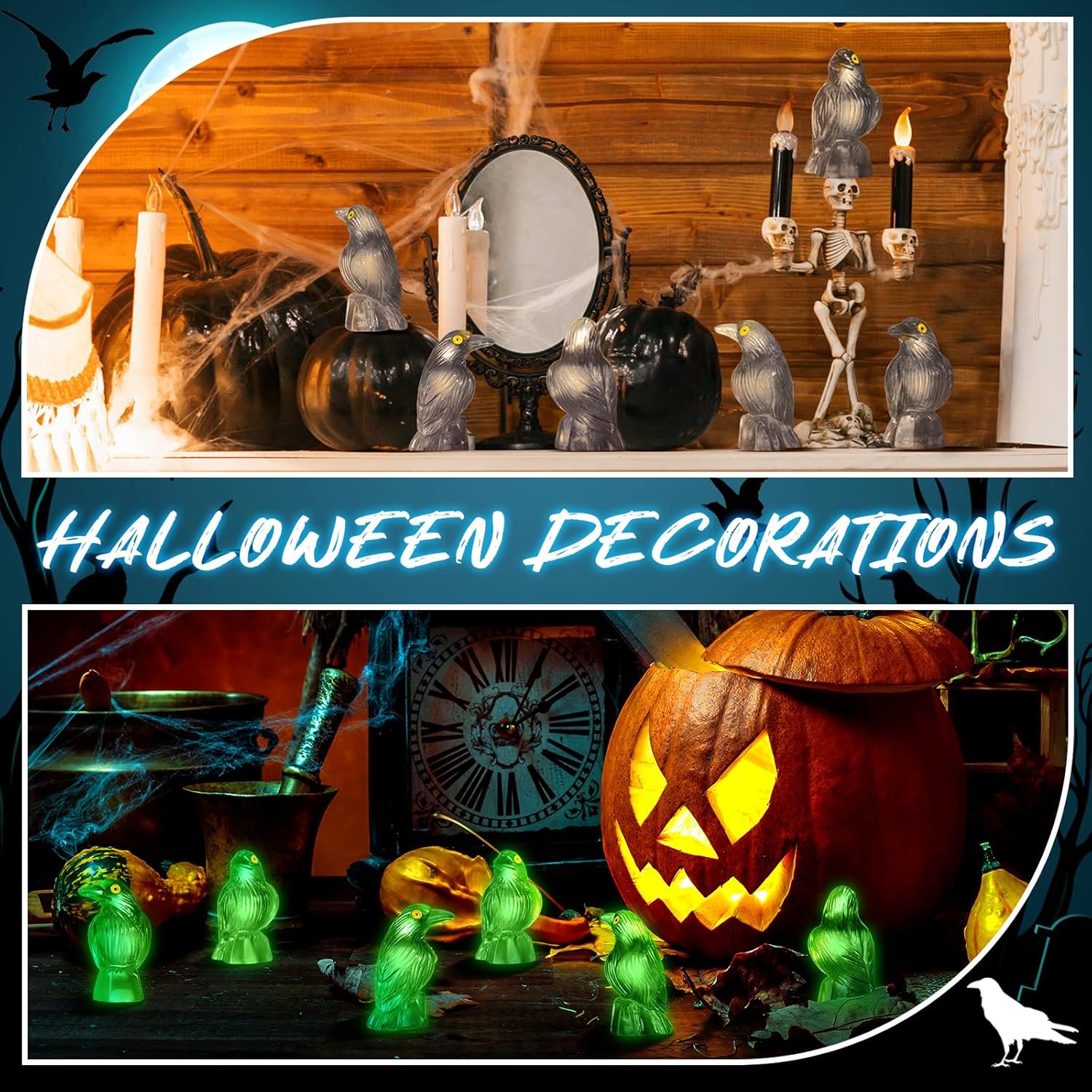 Skiennix Halloween Miniature Crows - Glow In The Dark Resin Figurines | 100 Pcs Spooky Decor