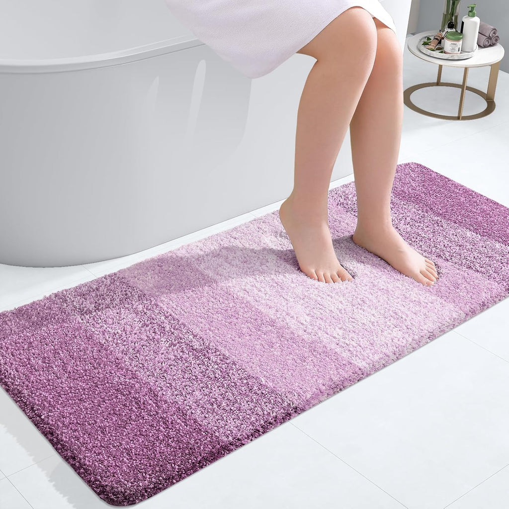 OLANLY Bathroom Runner Rugs - Extra Soft Microfiber Bath Mats | 47x20, Quick Dry, Washable, Pinkish-Purple