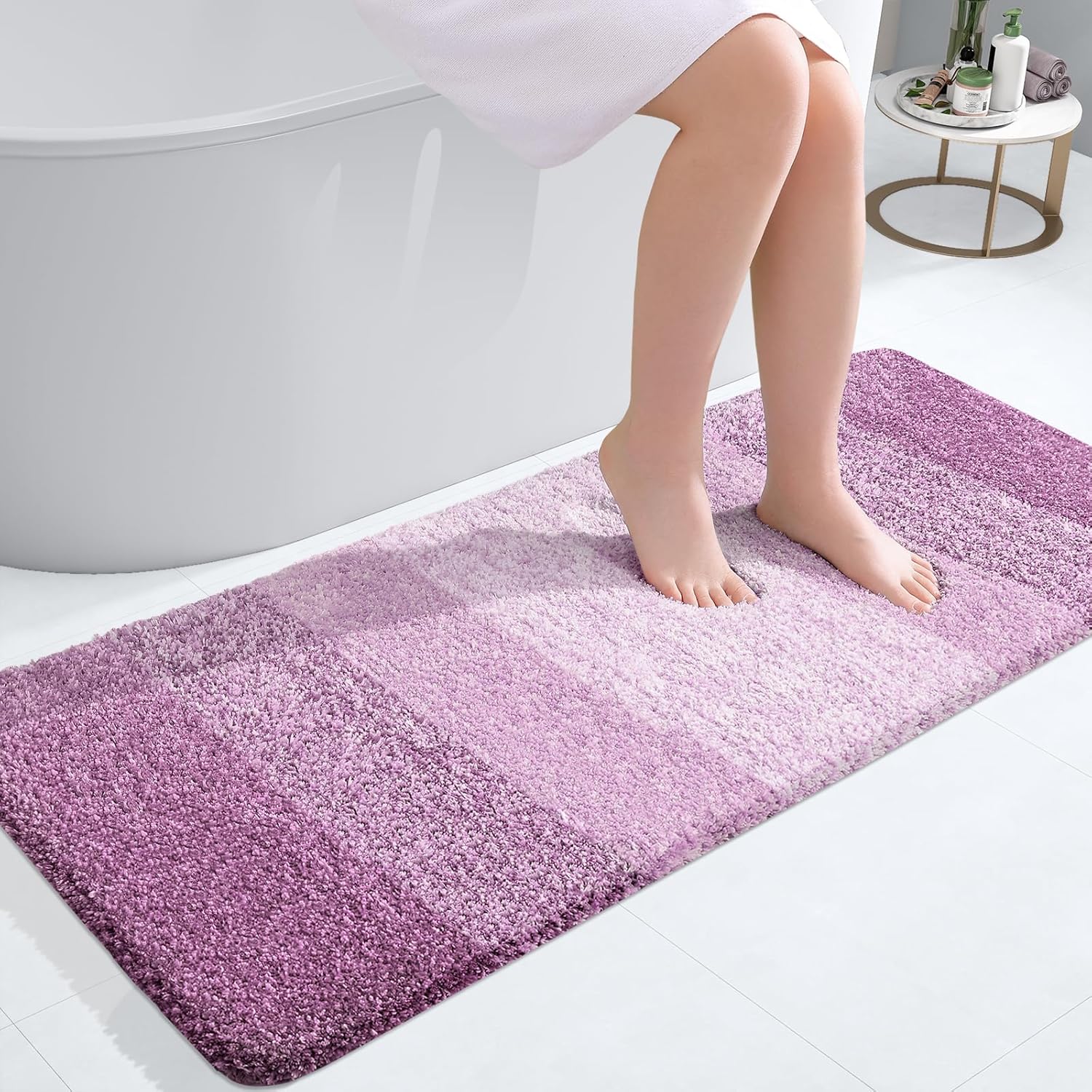 OLANLY Bathroom Runner Rugs - Extra Soft Microfiber Bath Mats | 47x20, Quick Dry, Washable, Pinkish-Purple
