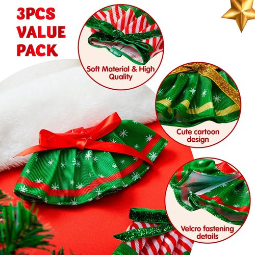 JOYIN Christmas Doll Skirts - 3-Piece Green Santa Dress Accessories Set for Holiday Decor