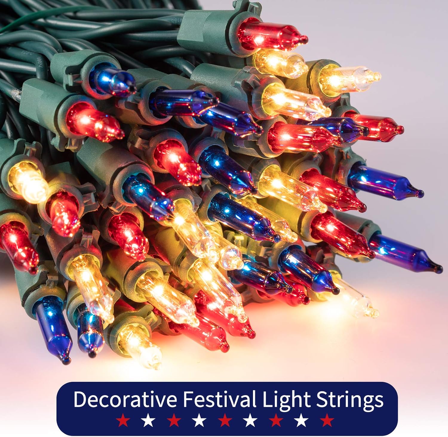 Patriotic Mini String Lights by 4th of July - 200 Count, 50 Feet Waterproof Red, White & Blue