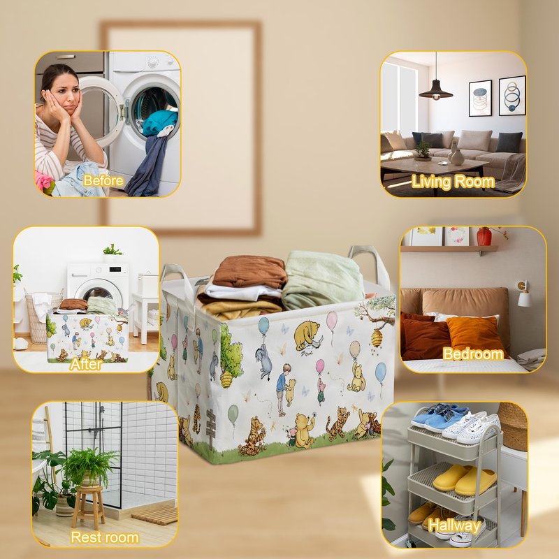 ZsaTuiy Winnie Basket,the Pooh baby Stuff,Winnie Nursery Decor Laundry Hamper With A Waterproof PECoating, Foldable, Bathroom and Bedroom SetClothes ,Toys Bin, Baby Nursery Hamper Decor