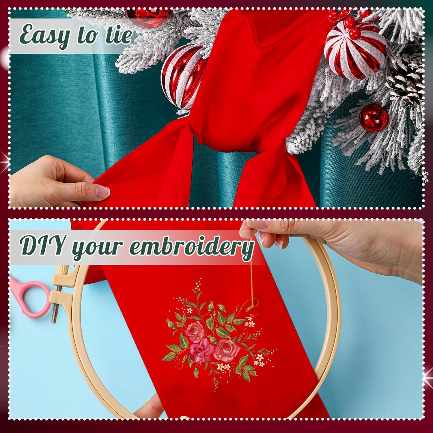 VitalCozy Wreath Sash Set - 4 Pcs Blank Embroidery Sashes for Front Door Decor | Red (4.49" X 56.30")