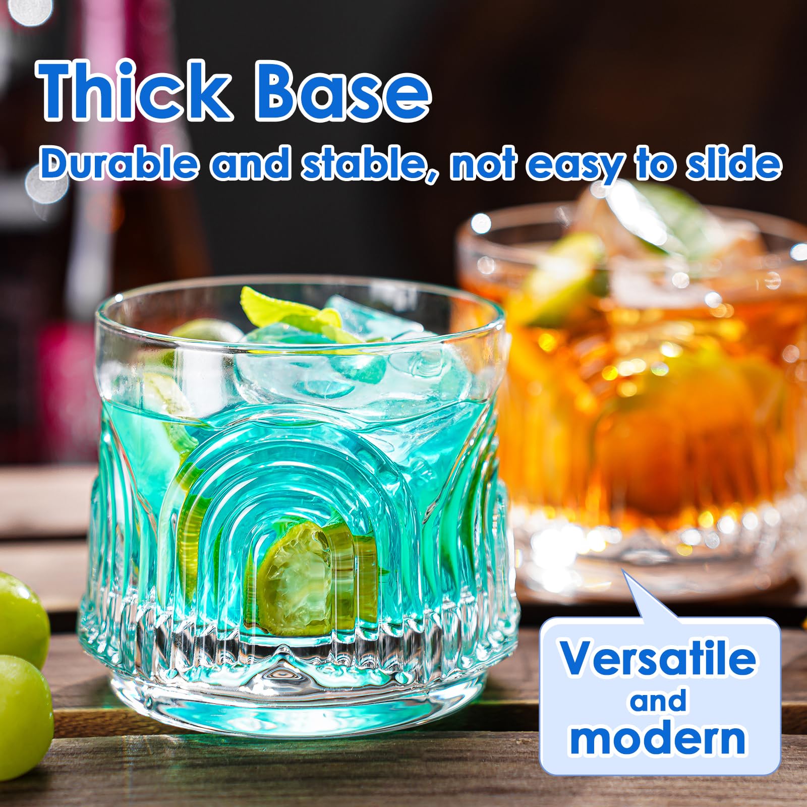 VasoArte Vintage Drinking Glasses, Art Deco Glassware, Set of 8 Hand-Made Glass Cups-17oz Highball Glasses & 10oz Cocktail Glasses, Ribbed Glassware, Bar Tumbler Set, Kitchen Glass ware