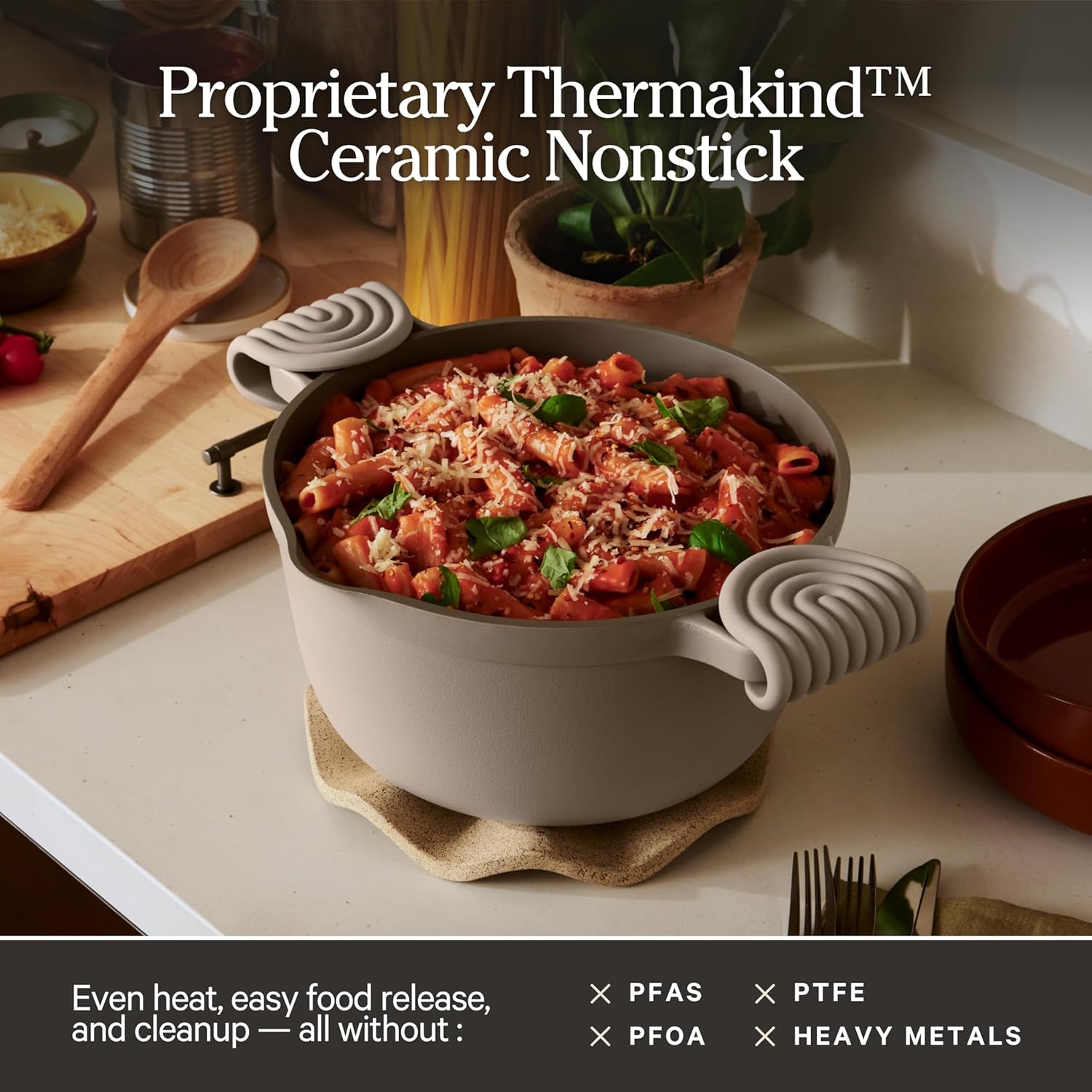 Our Place Perfect Pot - 5.5 Qt Ceramic Cookware with Lid & Spatula | PFAS-Free, Induction & Oven-Safe up to 450°F