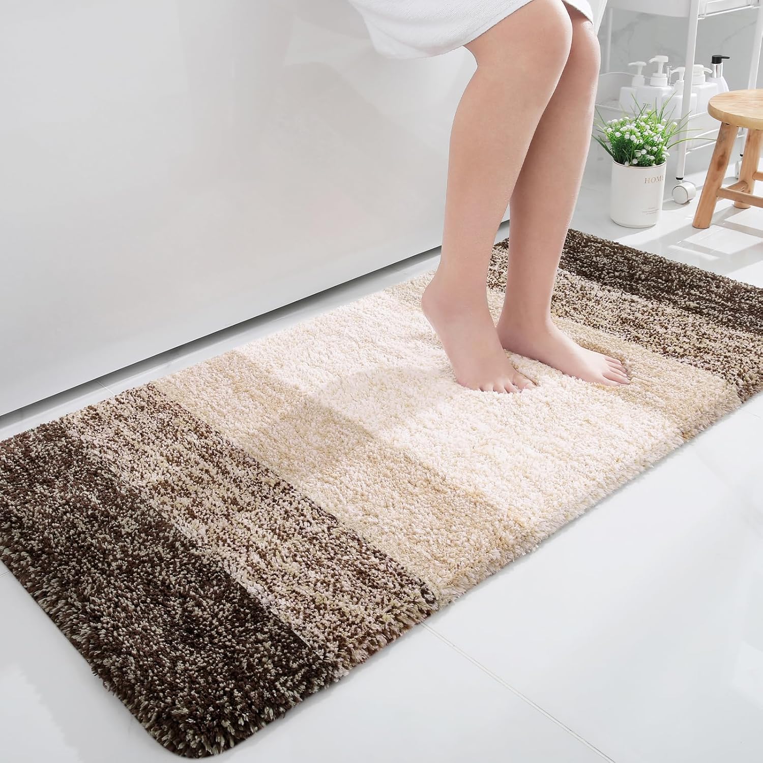 OLANLY Bathroom Runner Rug - Extra Soft Microfiber Mat with Rubber Backing | 47x24, Quick Dry, Light Brown