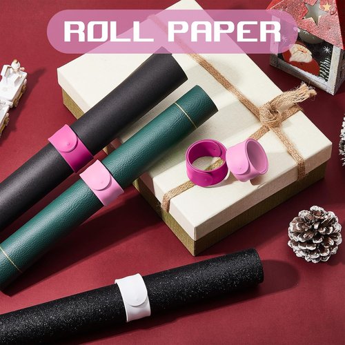 Charniol Wrapping Paper Roll Holder - 12 Silicone-Covered Metal Strips for Gift Storage | 1 x 9 Inch (Rose Red, Pink, White)