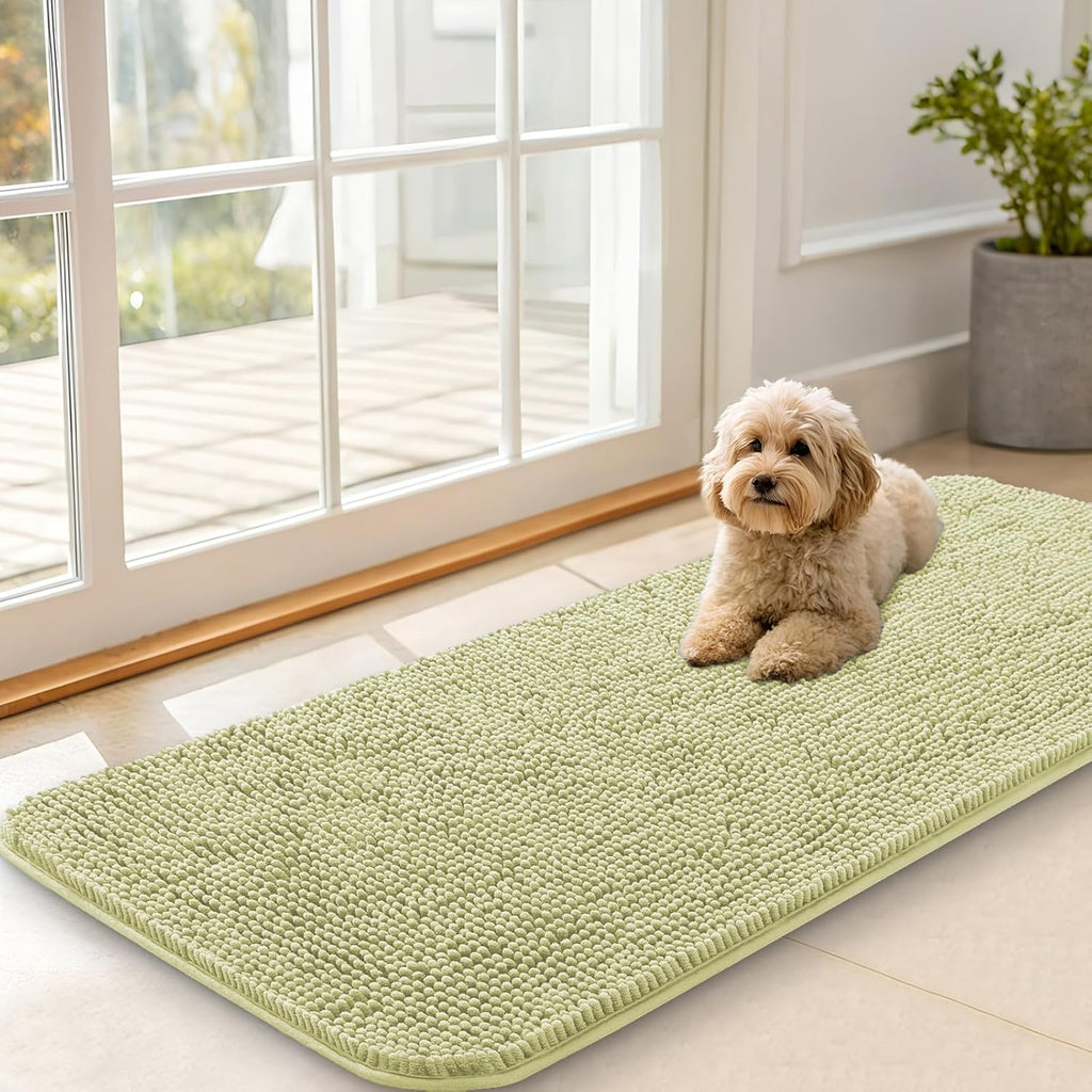 OLANLY Dog Door Mat - Absorbent Non-Slip Washable Chenille Mat for Muddy Paws | 47x20, Vanilla