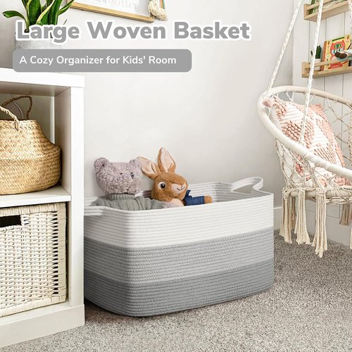 Goodpick Storage Basket - Large Woven Toy Organizer | 21.6" x 14.9" x 11.8" | Gray Blanket Basket
