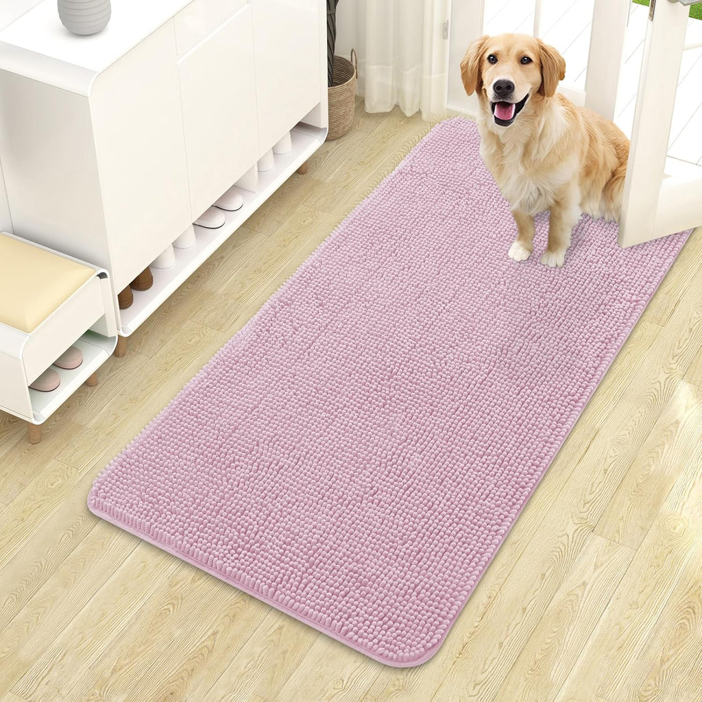 OLANLY Dog Door Mat - Absorbent Non-Slip Washable Doormat for Muddy Paws | 44x24, Dusty Rose