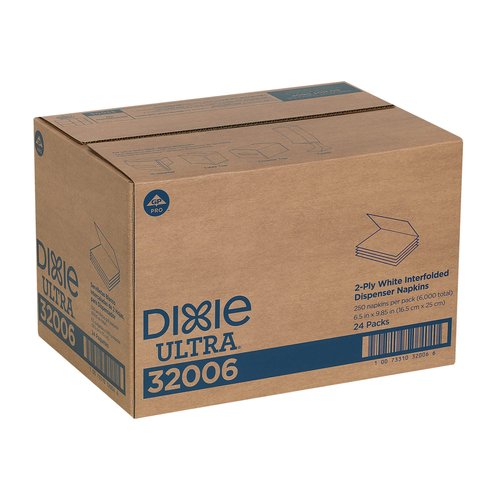 Georgia-Pacific Dixie Ultra Interfold 2-Ply Napkin Dispenser Refill, White, 32006, 250 Napkins Per Pack, 24 Packs Per Case