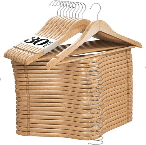 Home It Wooden Hangers 30 Pack - Durable Non-Slip Natural Wood Coat Hangers | Heavy Duty for Jackets, Shirts, Pants & Suits