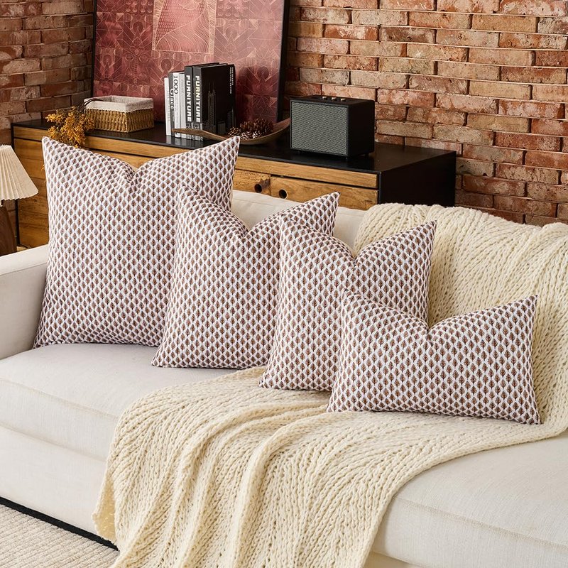 Brown Large Pillow Covers 24x24, 100% Cotton Block Print Leaf Pillows, 1 Pack Farmhouse 24 x 24 Patio Couch Pillow Covers, Cute Cozy Aesthetic Fall and Winter Room Decor (No Pillows Inserts)