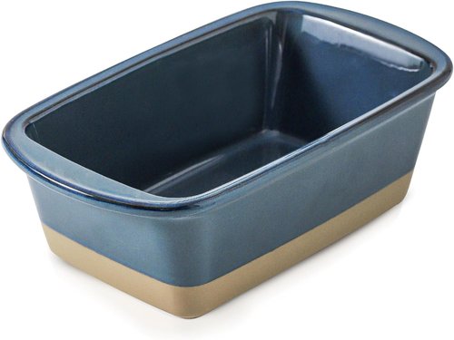 HVH Ceramic Loaf Pan - 9 x 5 Inch Rectangular Baking Pan for Bread - Farmhouse Style in Blue