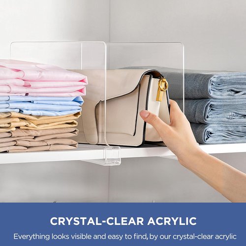 HBlife Clear Shelf Dividers - 12-Inch Extra Tall Purse Organizer | 6-Pack Acrylic Closet Solution