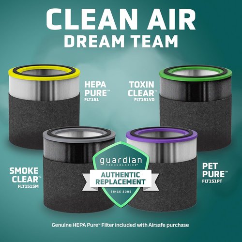 GermGuardian Airsafe+ HEPA Air Purifier - Large Room Coverage Up to 1043 Sq. Ft. | UV-C Light & Air Quality Sensor, Black