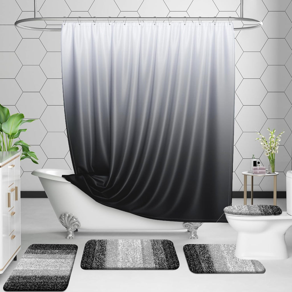 OLANLY Bathroom Rug Set - Soft Absorbent Microfiber Mats | Non-Slip & Machine Washable (Black, 2-Piece)